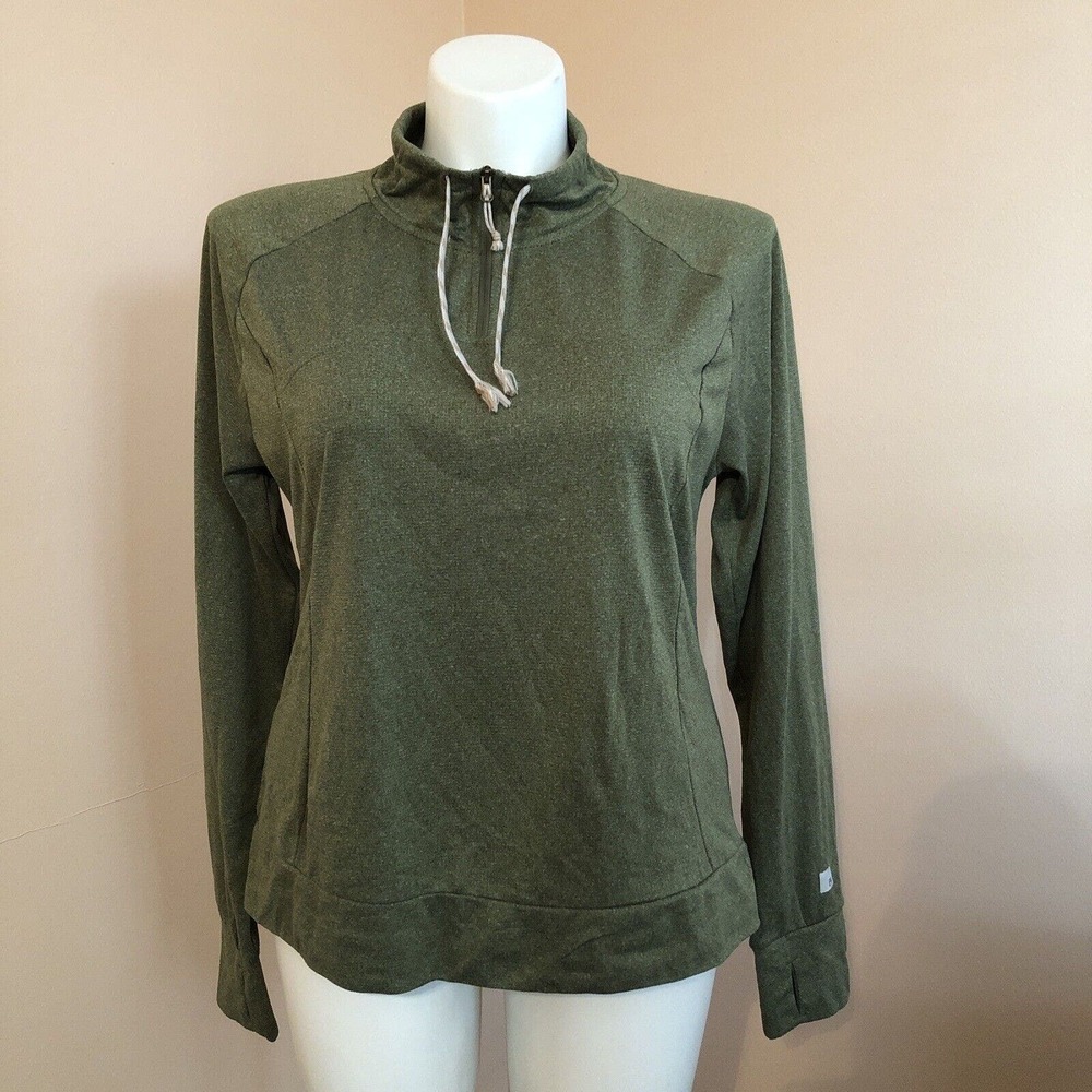 Avalanche Green Soft Fleece 1/4 Zip Pullover Sweatshirt Thumb Holes XL